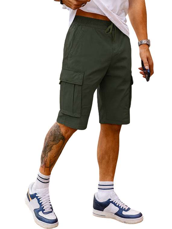 men solid mid rise regular fit cargo shorts - 22378535 -  Standard Image - 2
