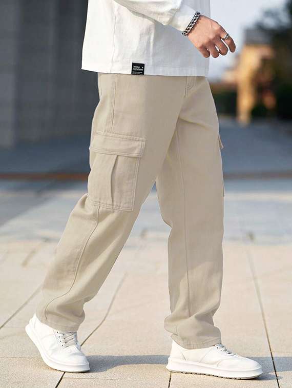 men solid mid rise relaxed fit cargo - 22378554 -  Standard Image - 2