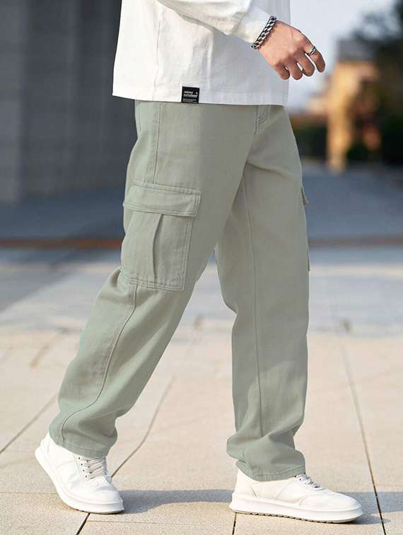 men solid mid rise relaxed fit cargo - 22378555 -  Standard Image - 2