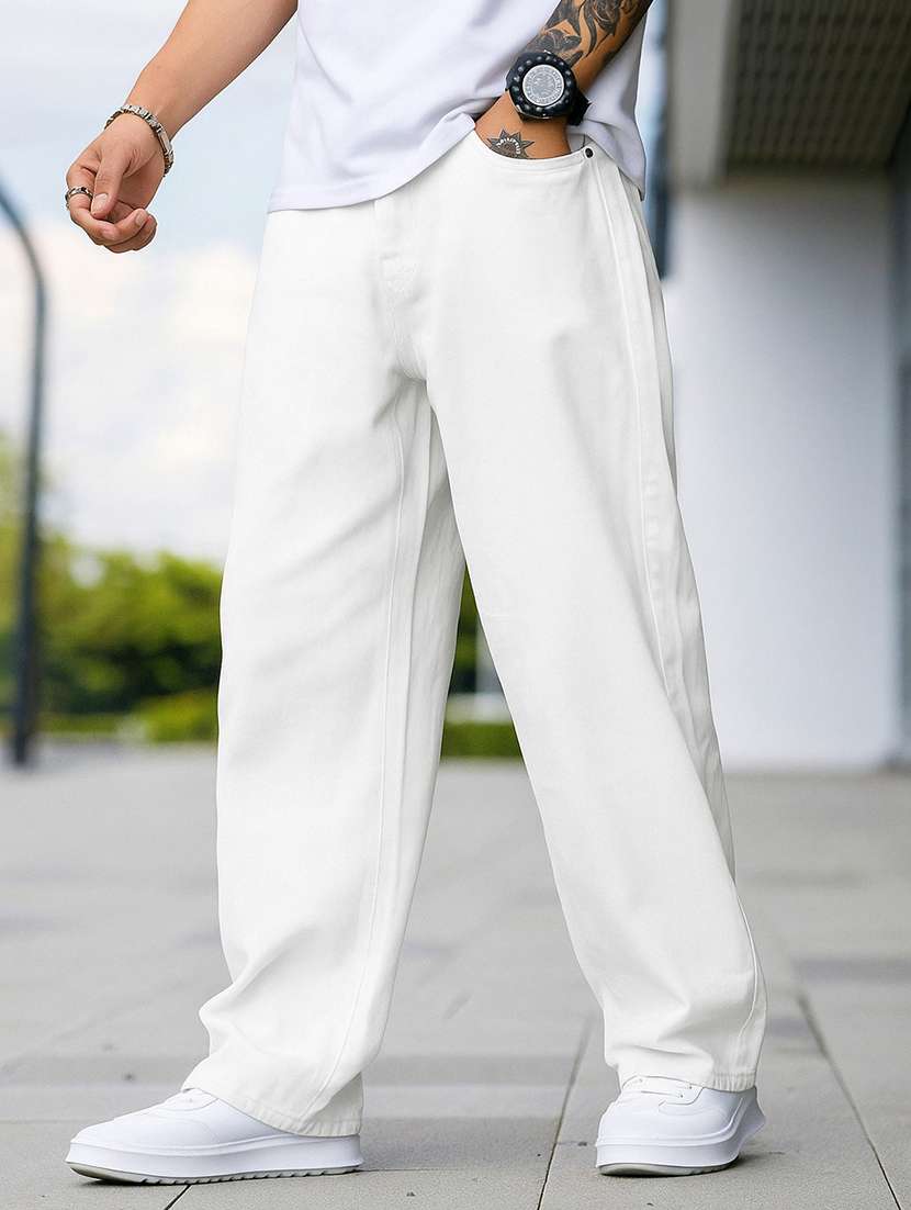 men plain mid rise full length baggy jeans - 22378561 -  Standard Image - 2