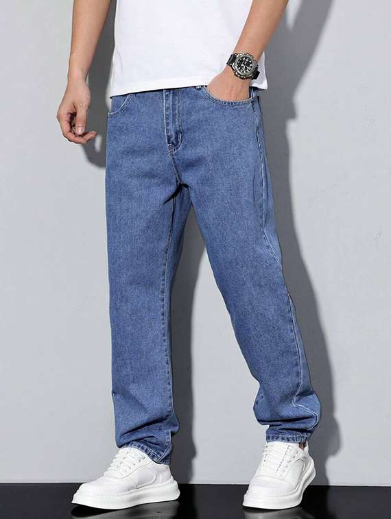 men plain mid rise full length relaxed fit jeans