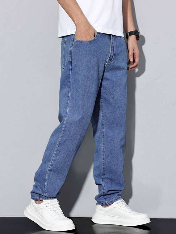 men plain mid rise full length relaxed fit jeans - 22378563 -  Standard Image - 2