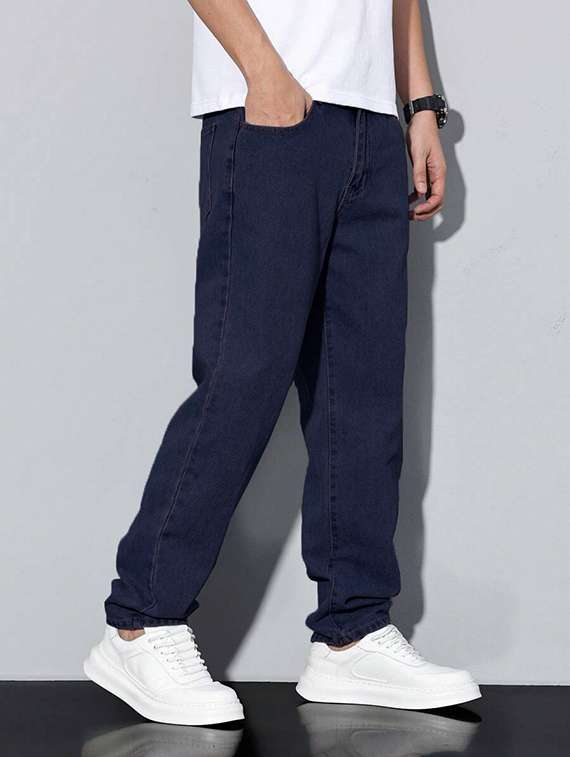 men plain mid rise full length relaxed fit jeans - 22378564 -  Standard Image - 2