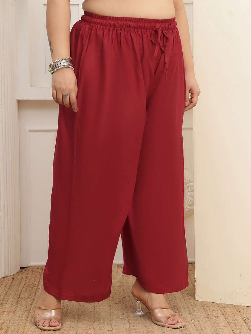 Maroon Rayon Palazzos - 22378719 -  Standard Image - 2