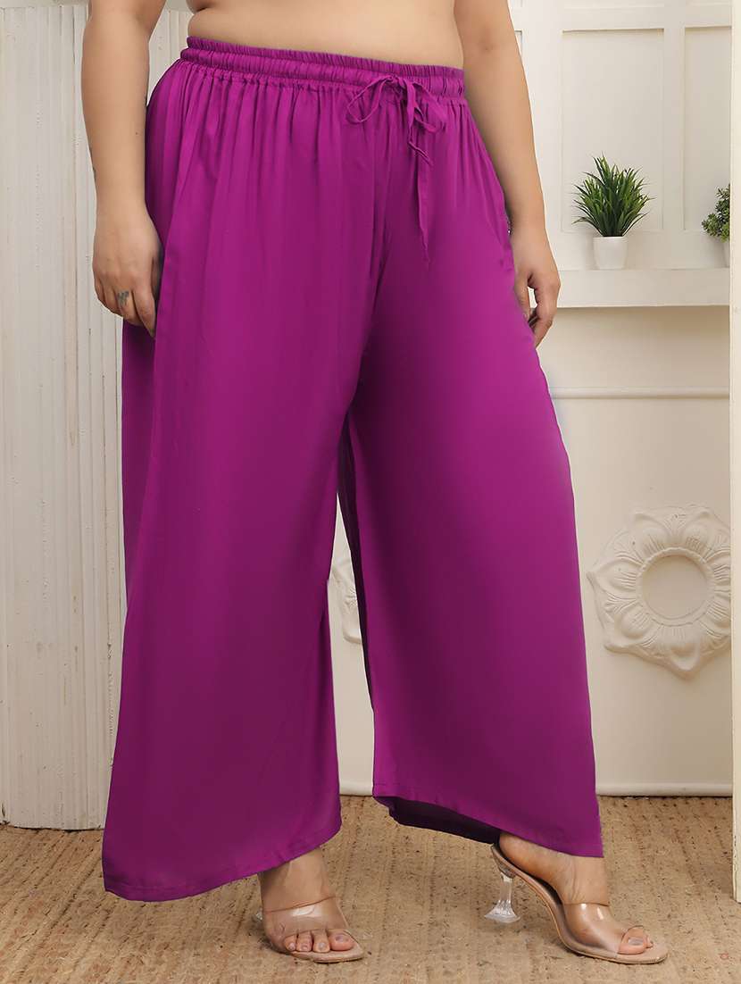 Women Plus Size Solid Mid Rise Palazzo - 22378735 -  Standard Image - 2