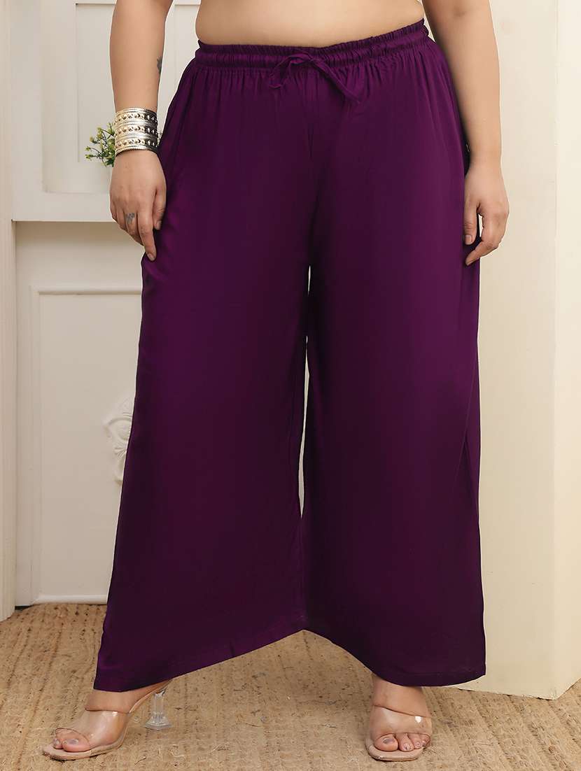 women plus size solid mid rise palazzo