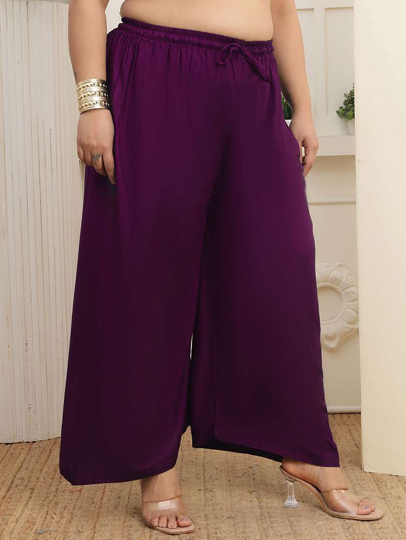 women plus size solid mid rise palazzo - 22378736 -  Standard Image - 2
