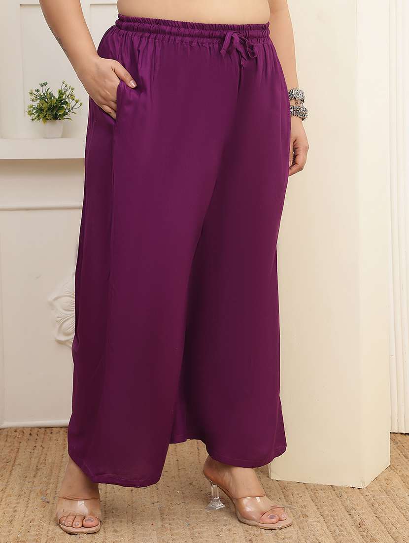 women plus size solid mid rise palazzo - 22378754 -  Standard Image - 2
