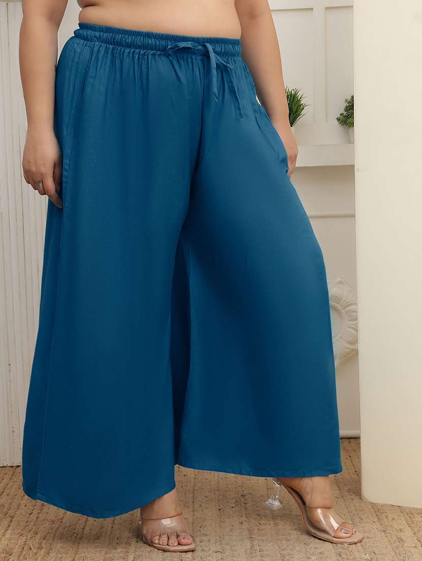 women plus size solid mid rise palazzo - 22378756 -  Standard Image - 2