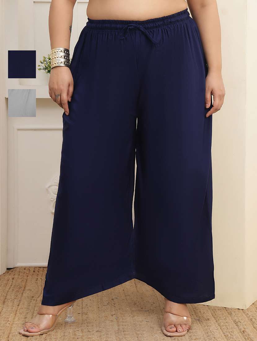 women pack of 2 plus size solid palazzo