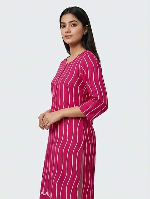 women printed three quarter sleeve kurta - 22379102 -  Standard Image - 2