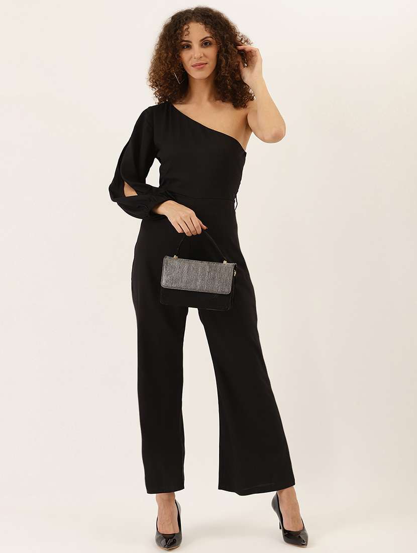 women solid single shoulder jumpsuit