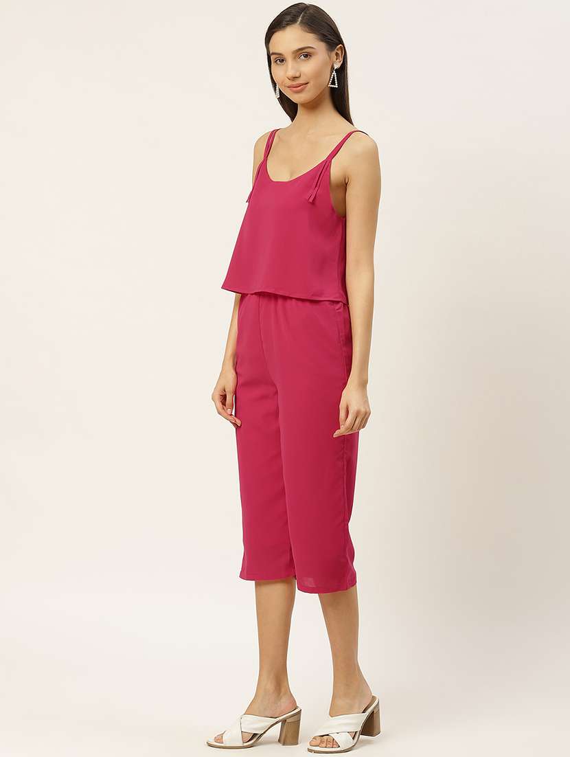 women solid shoulder strap calf length jumpsuit - 22379115 -  Standard Image - 2
