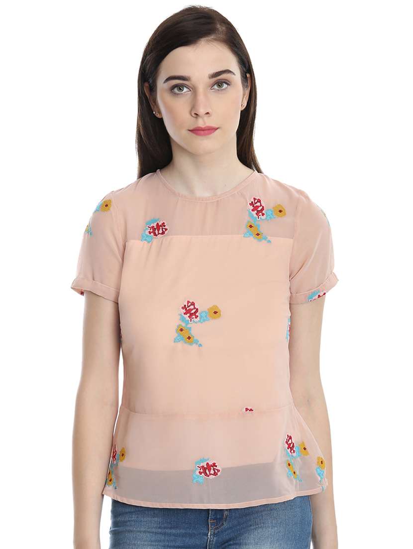 women embroidered short sleeve peplum top