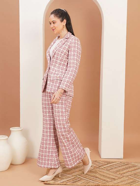 women checkered blazer and trouser co-ord set - 22379170 -  Standard Image - 2