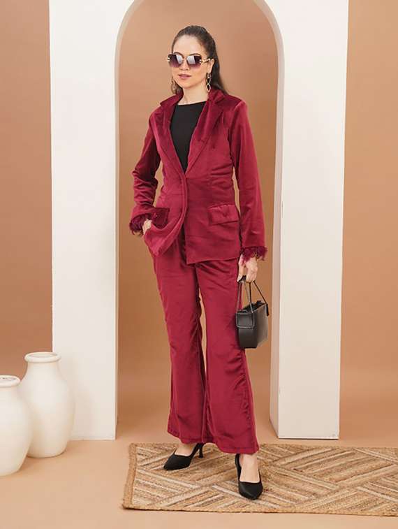 women solid blazer and trouser co-ord set - 22379202 -  Standard Image - 2
