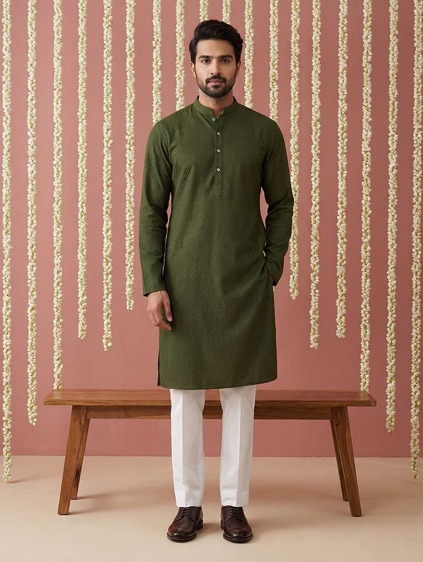 men solid with work mandarin neck kurta pyjama set - 22379215 -  Standard Image - 2