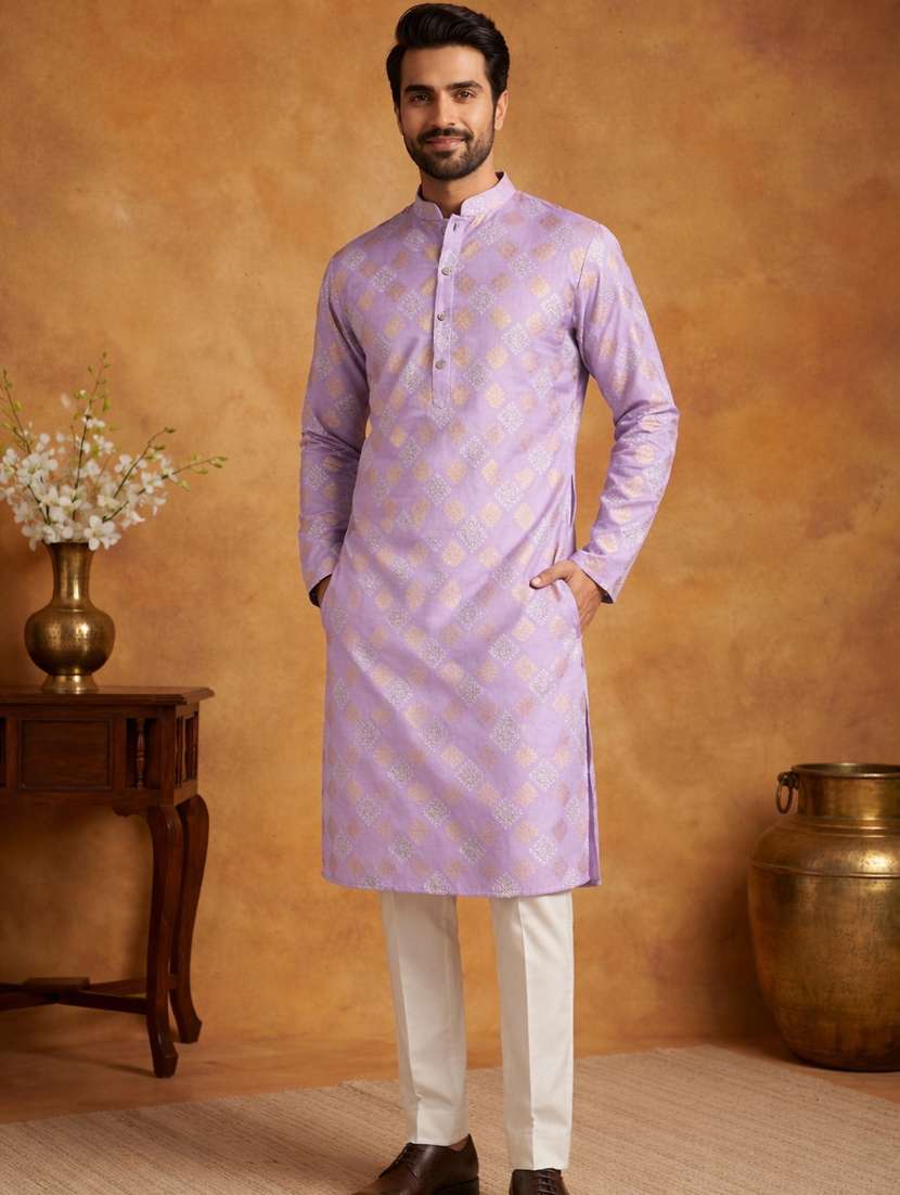 men printed mandarin neck kurta pyjama set - 22379224 -  Standard Image - 2