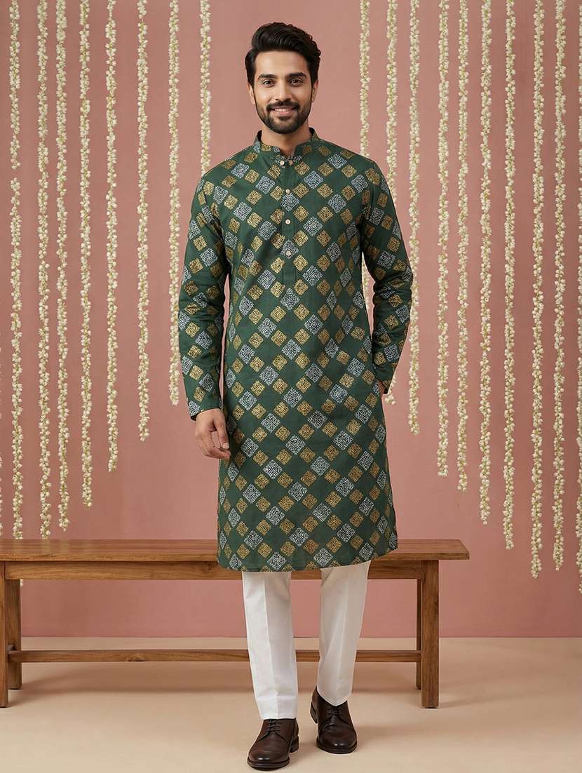 men printed mandarin neck kurta pyjama set - 22379225 -  Standard Image - 2