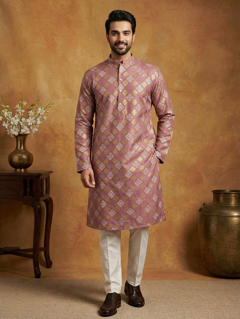men printed mandarin neck kurta pyjama set - 22379226 -  Standard Image - 2