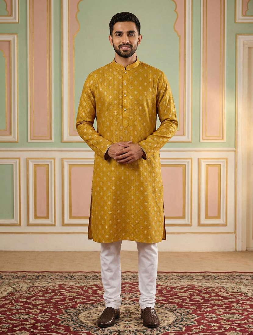 men printed mandarin neck kurta pyjama set - 22379239 -  Standard Image - 2