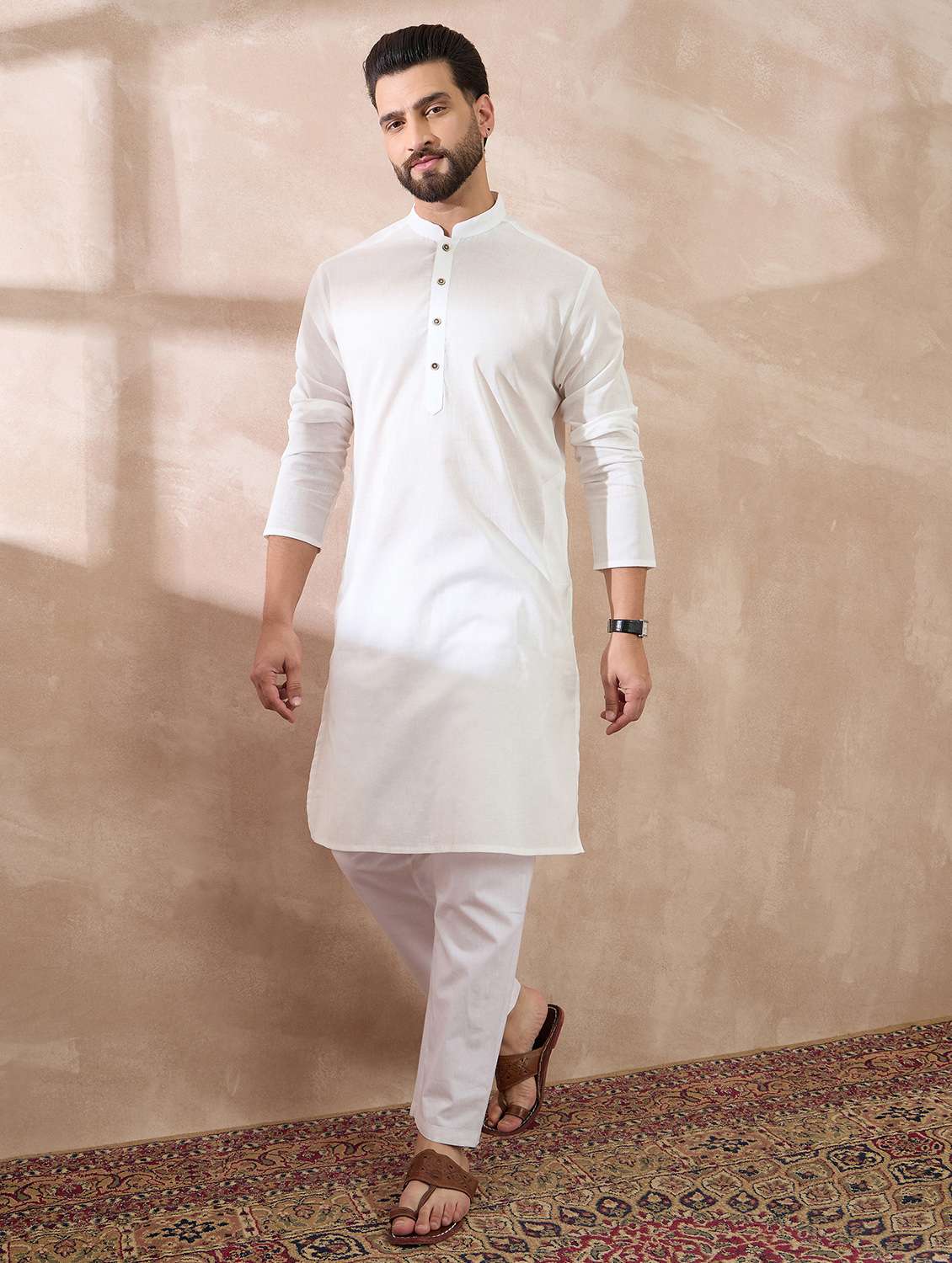 men solid long sleeve kurta - 22379252 -  Standard Image - 2