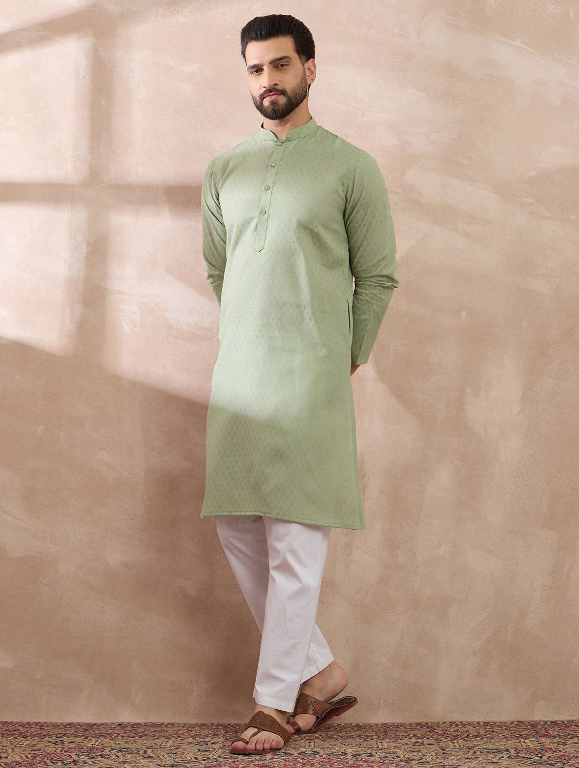 men self design long sleeve kurta  - 22379253 -  Standard Image - 2