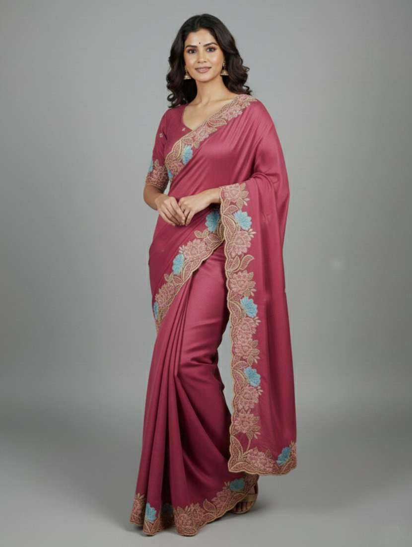 women solid with bordered saree with blouse - 22379263 -  Standard Image - 2