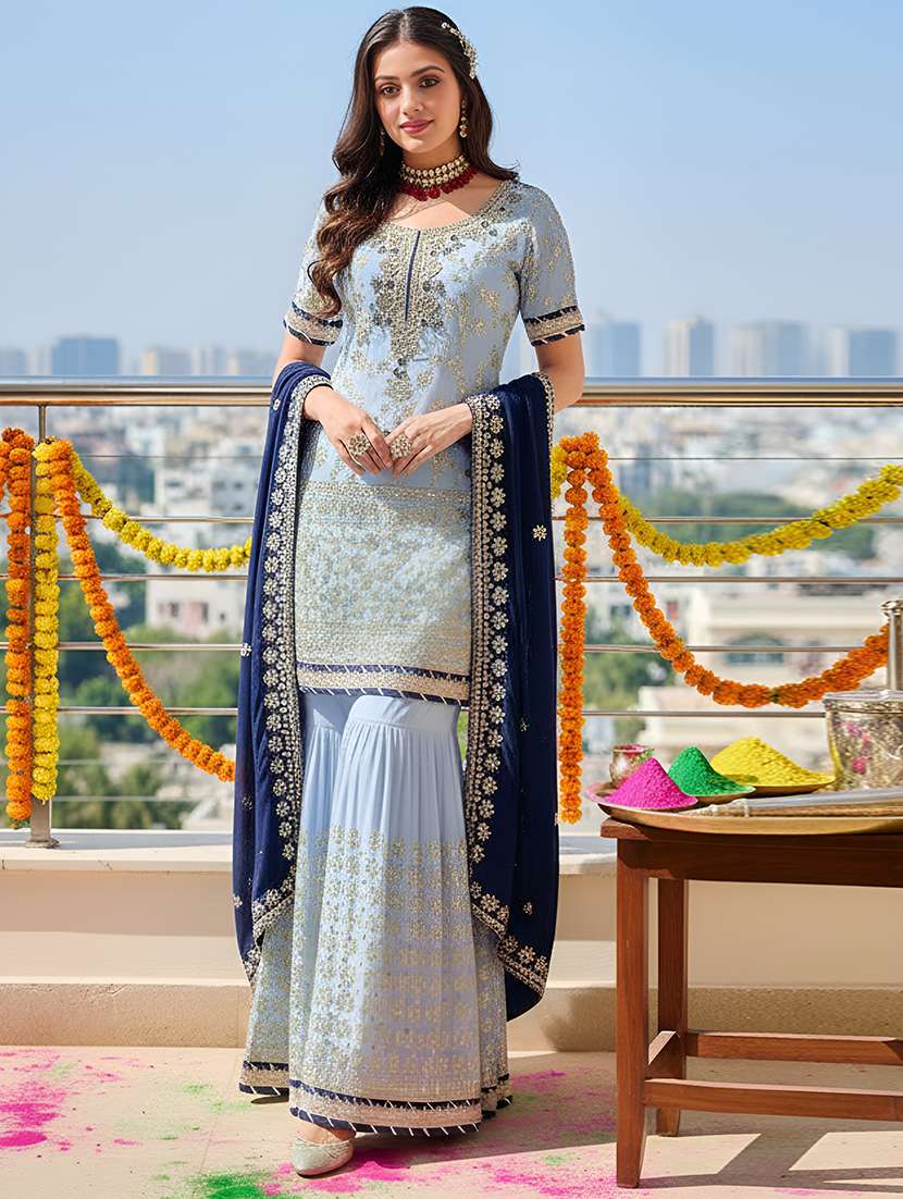 women solid with work semi-stitched suit set - 22379273 -  Standard Image - 2