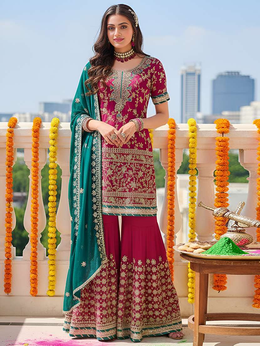 women solid with work semi-stitched suit set - 22379274 -  Standard Image - 2