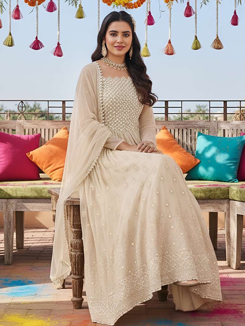 women solid with work semi-stitched suit set - 22379275 -  Standard Image - 2