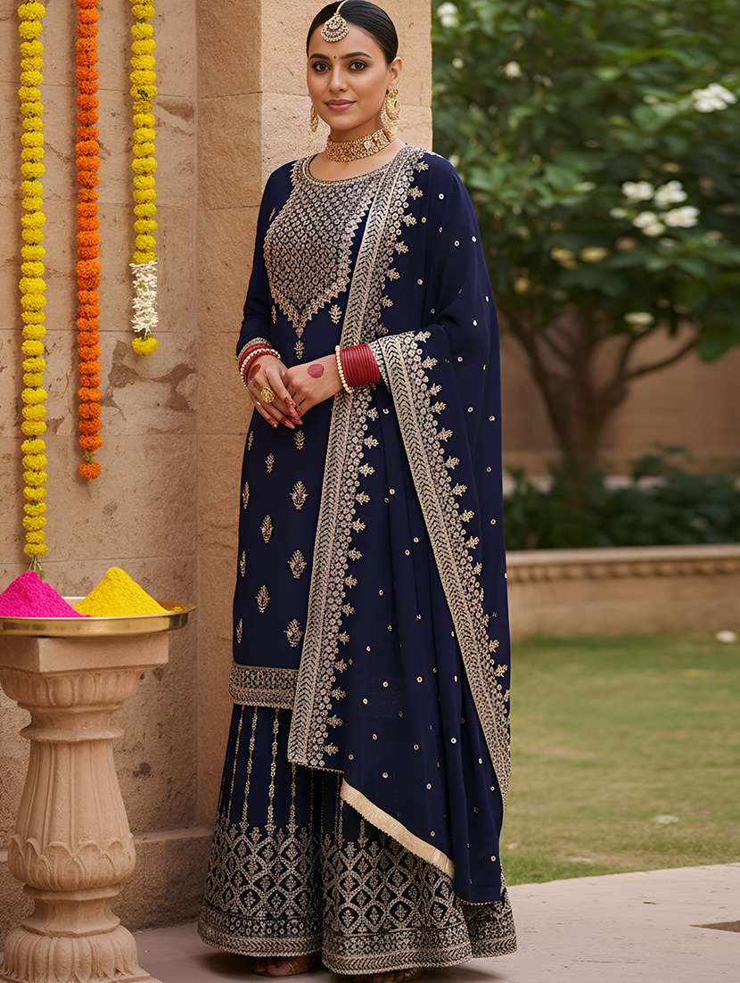 women solid with work semi-stitched suit set