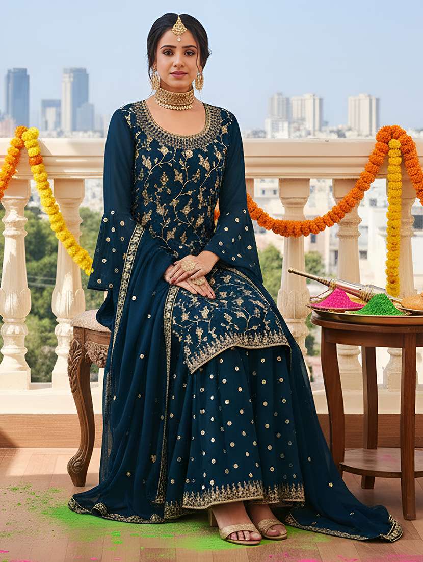 women solid with work semi-stitched suit set - 22379284 -  Standard Image - 2