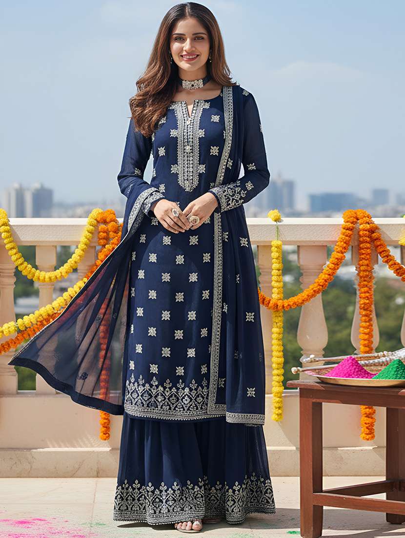 women solid with work semi-stitched suit set