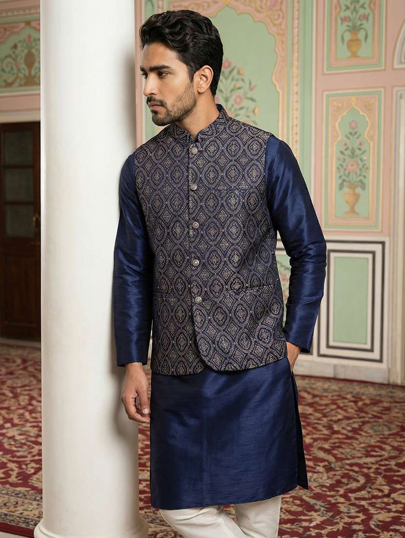 men self design mandarin neck nehru jacket - 22379297 -  Standard Image - 2