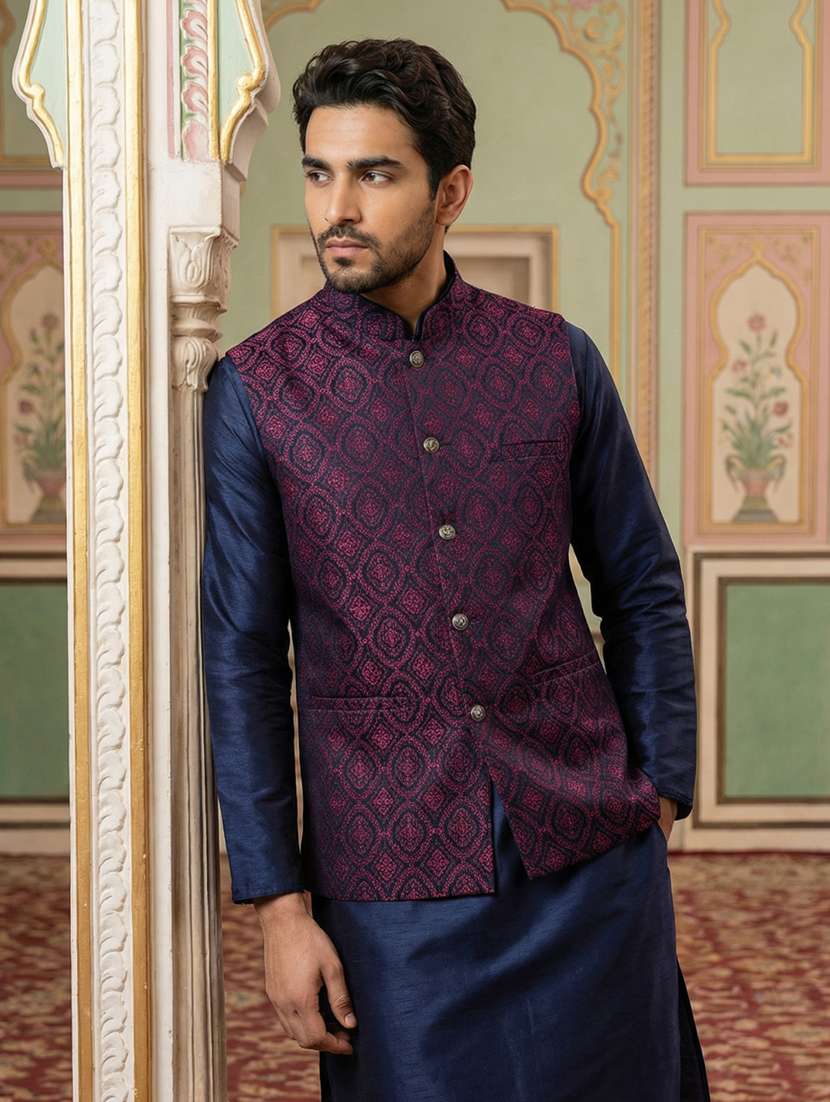 men self design mandarin neck nehru jacket - 22379298 -  Standard Image - 2