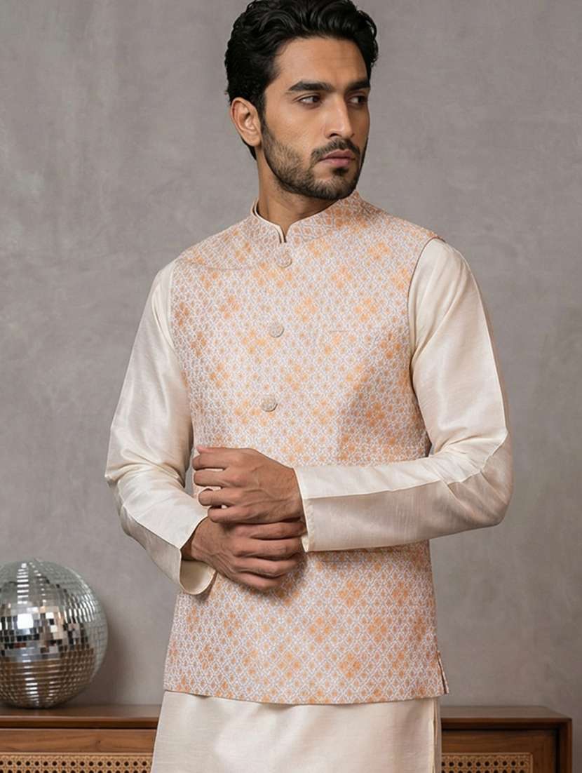 men printed mandarin neck nehru jacket - 22379302 -  Standard Image - 2