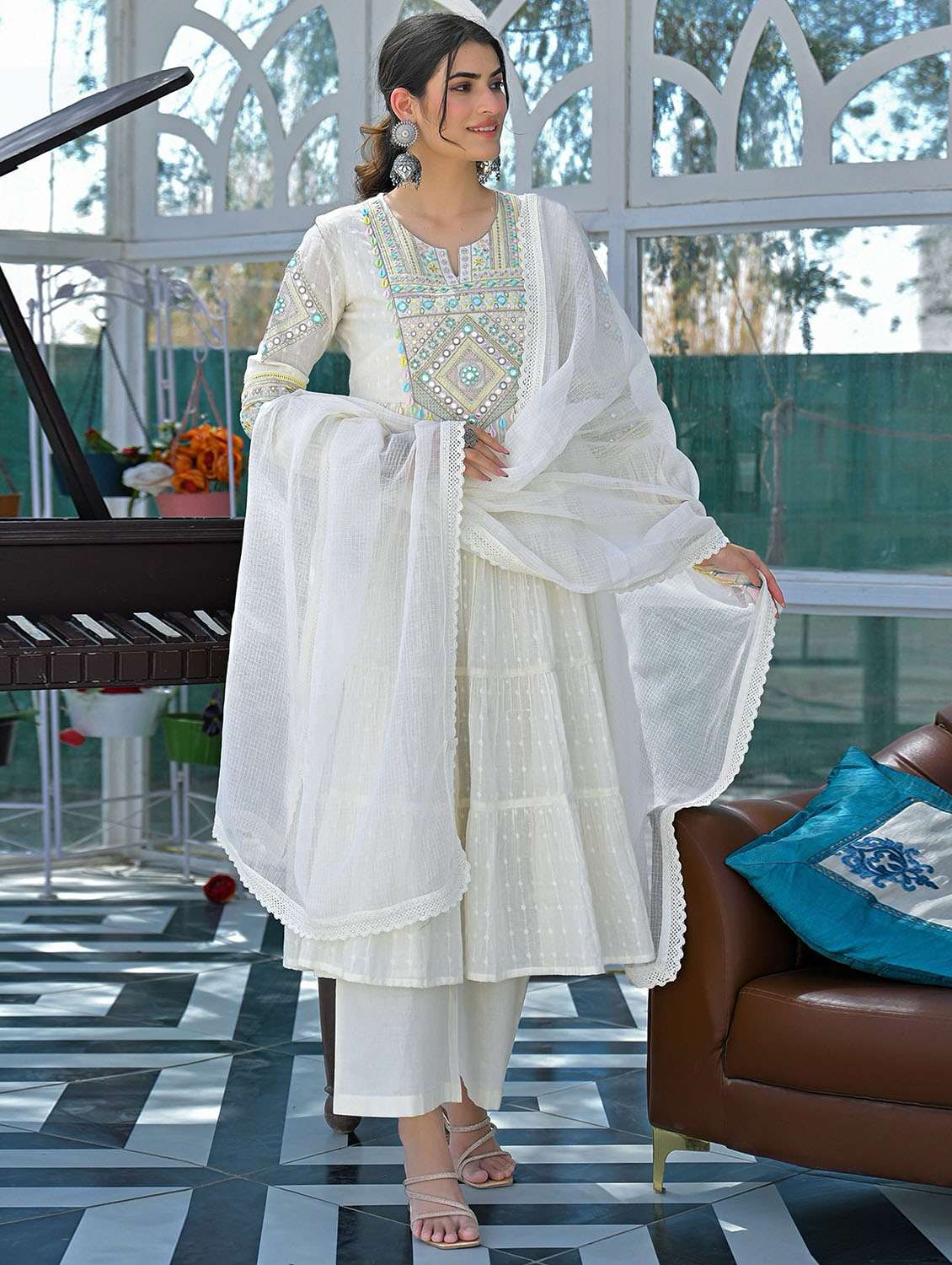 women self design three quarter sleeve kurta pant with dupatta set - 22379484 -  Standard Image - 2