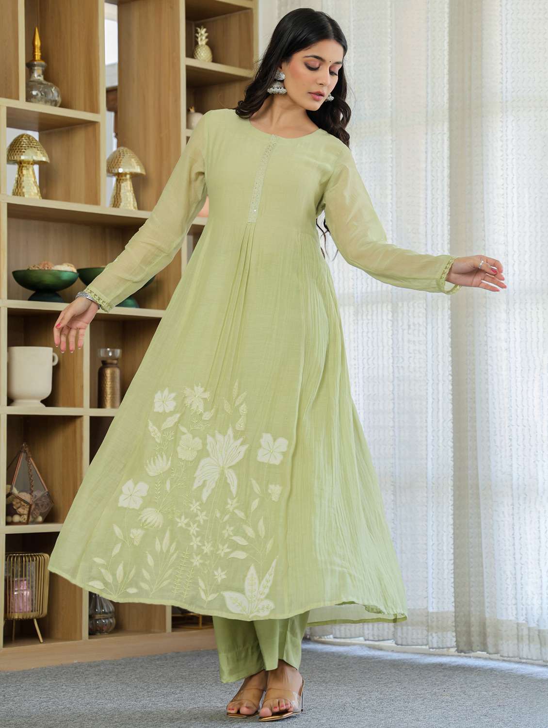 women solid with work long sleeve kurta pant with dupatta set - 22379486 -  Standard Image - 2