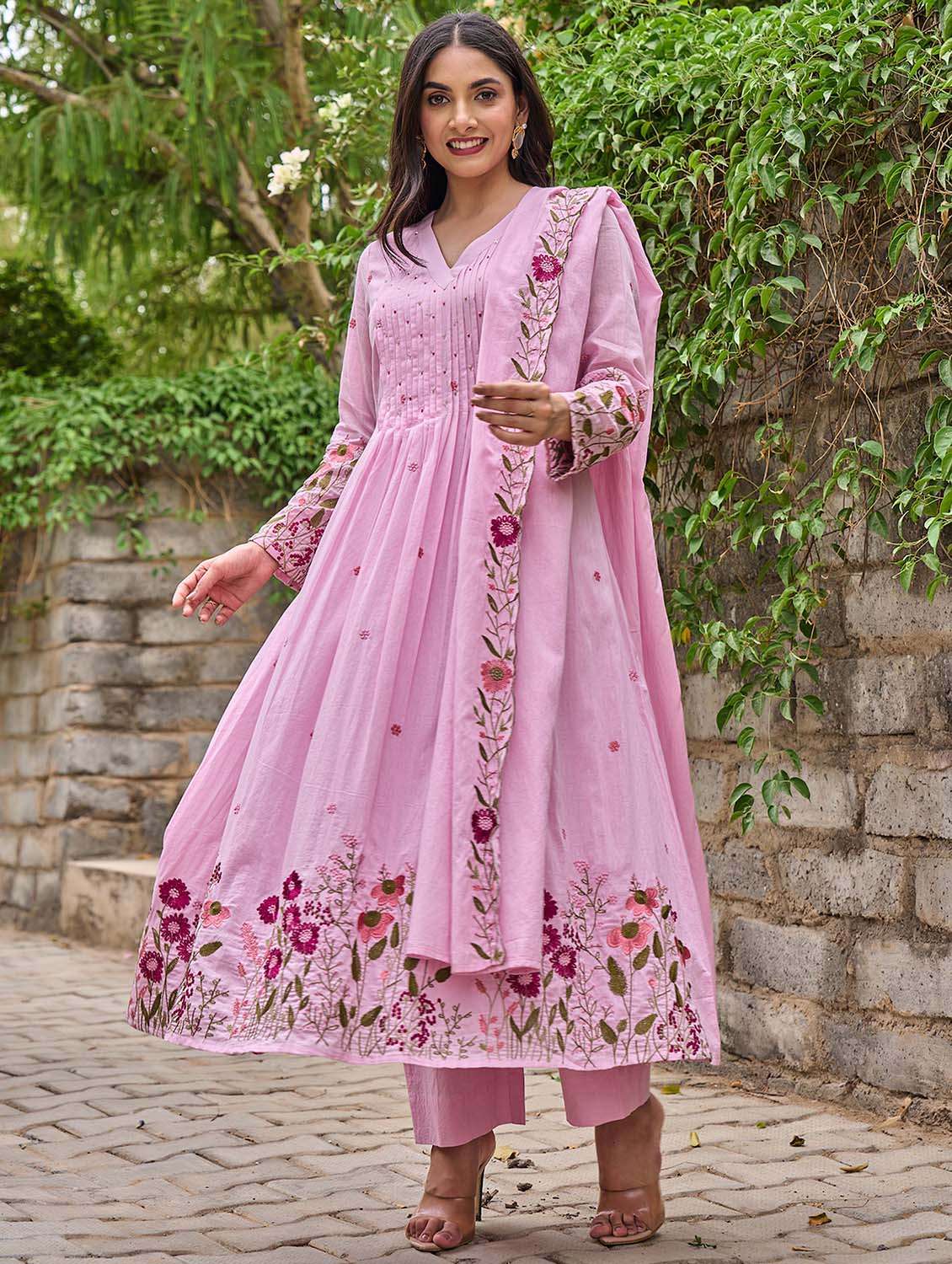 women solid with work long sleeve kurta pant with dupatta set - 22379491 -  Standard Image - 2