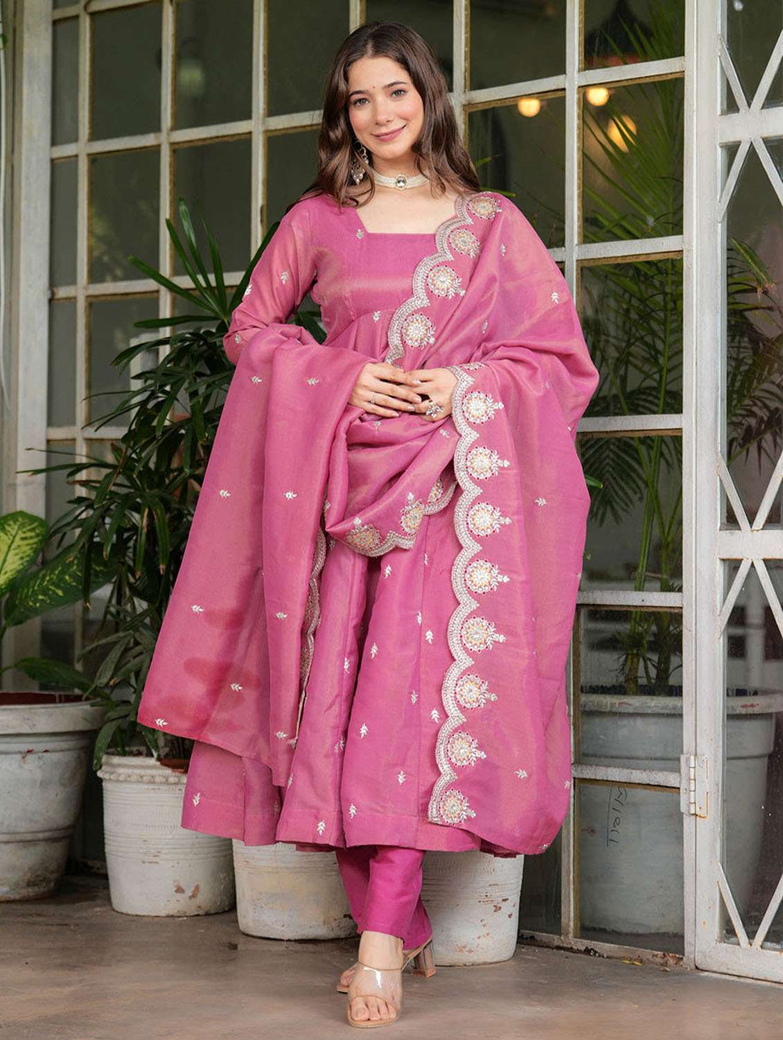 women solid with work three quarter sleeve kurta pant with dupatta set - 22379522 -  Standard Image - 2