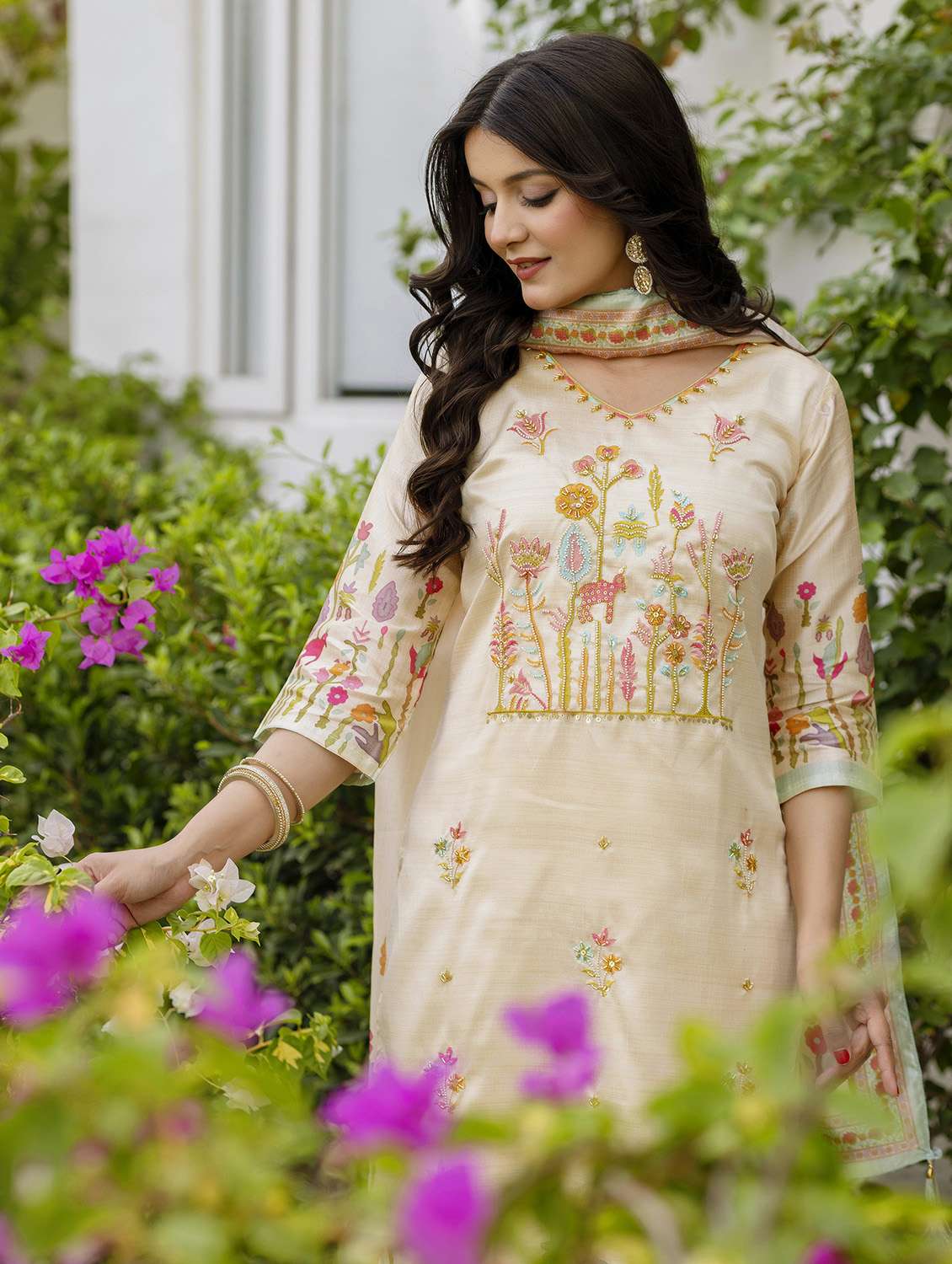 women printed three quarter sleeve kurta pant with dupatta set - 22379533 -  Standard Image - 7
