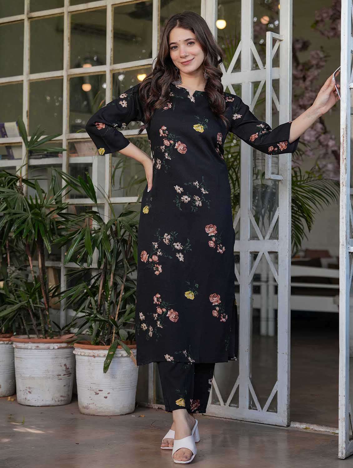 women floral three quarter sleeve kurta pant with dupatta set - 22379550 -  Standard Image - 2