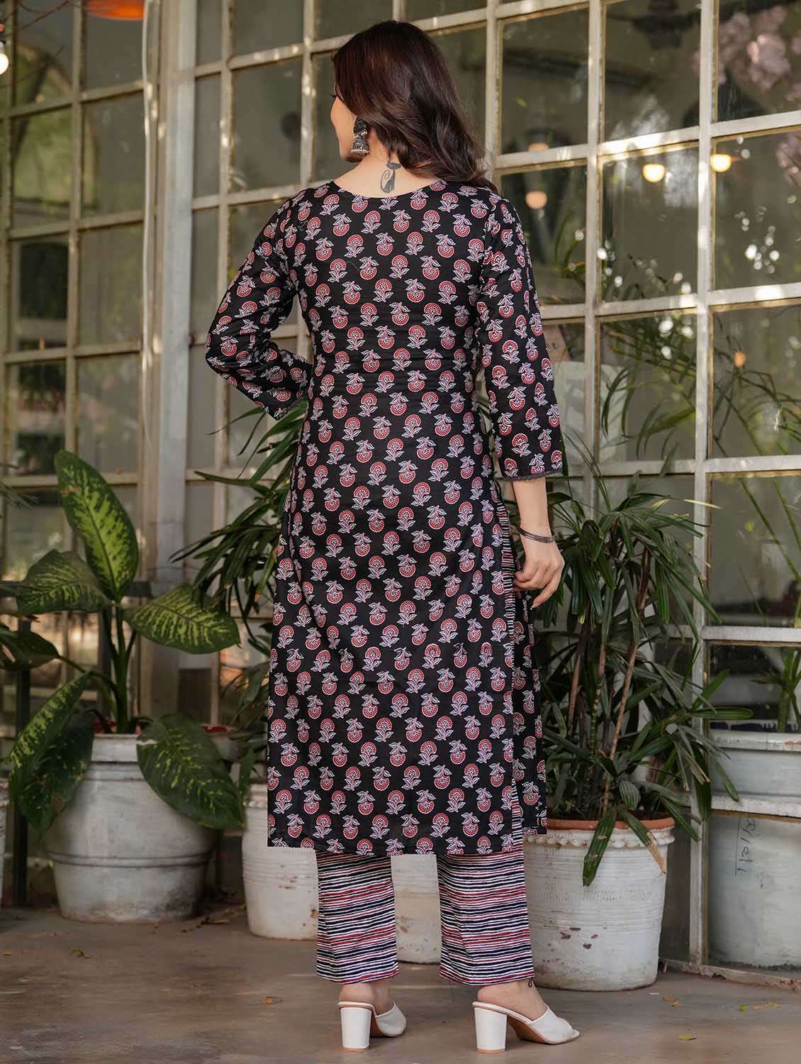women floral three quarter sleeve kurta pant with dupatta set - 22379552 -  Standard Image - 7