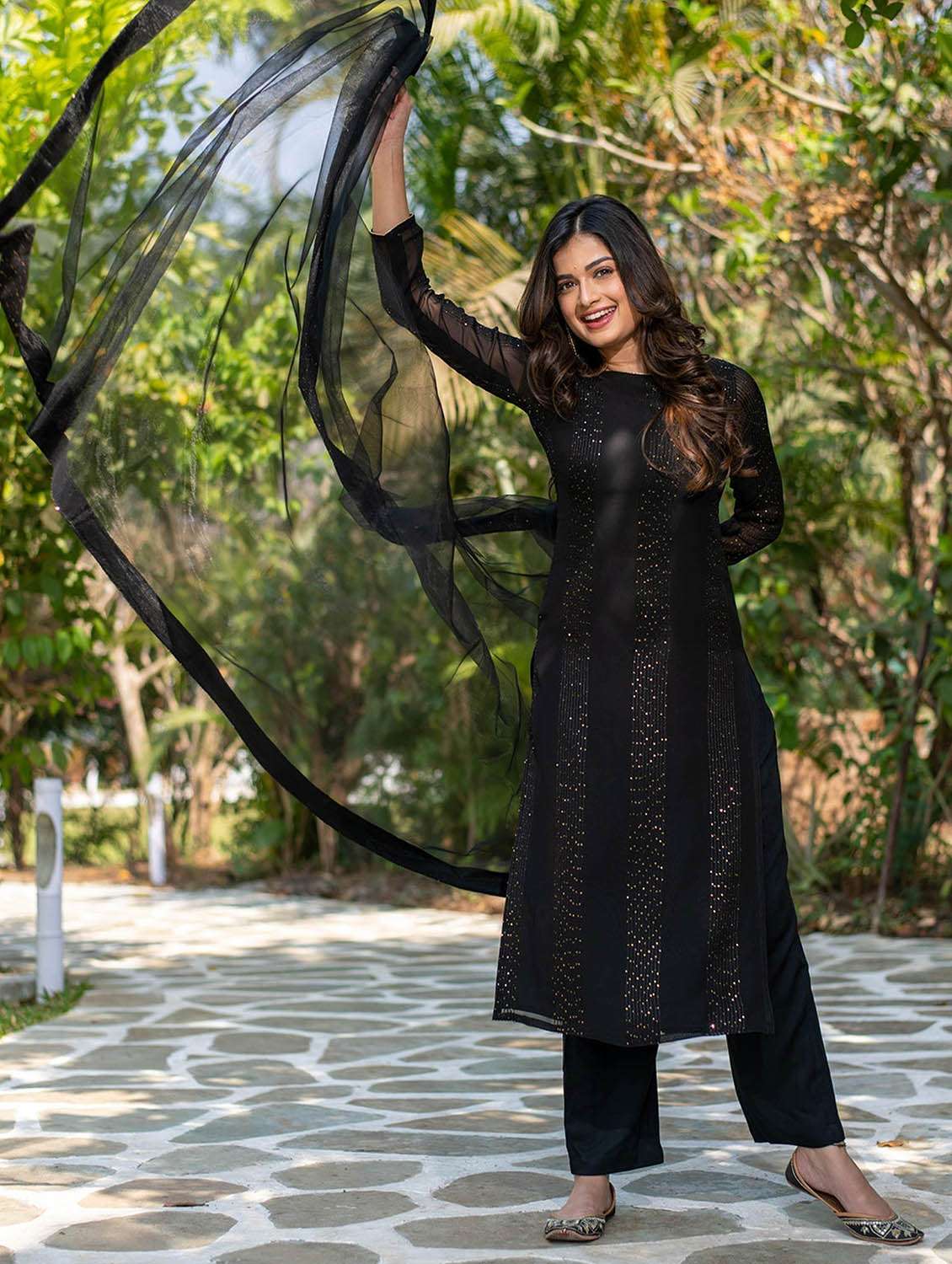 women solid with work three quarter sleeve kurta pant with dupatta set - 22379569 -  Standard Image - 2