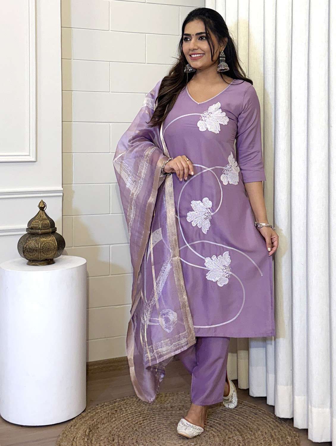 lavender rayon kurta dupatta  set