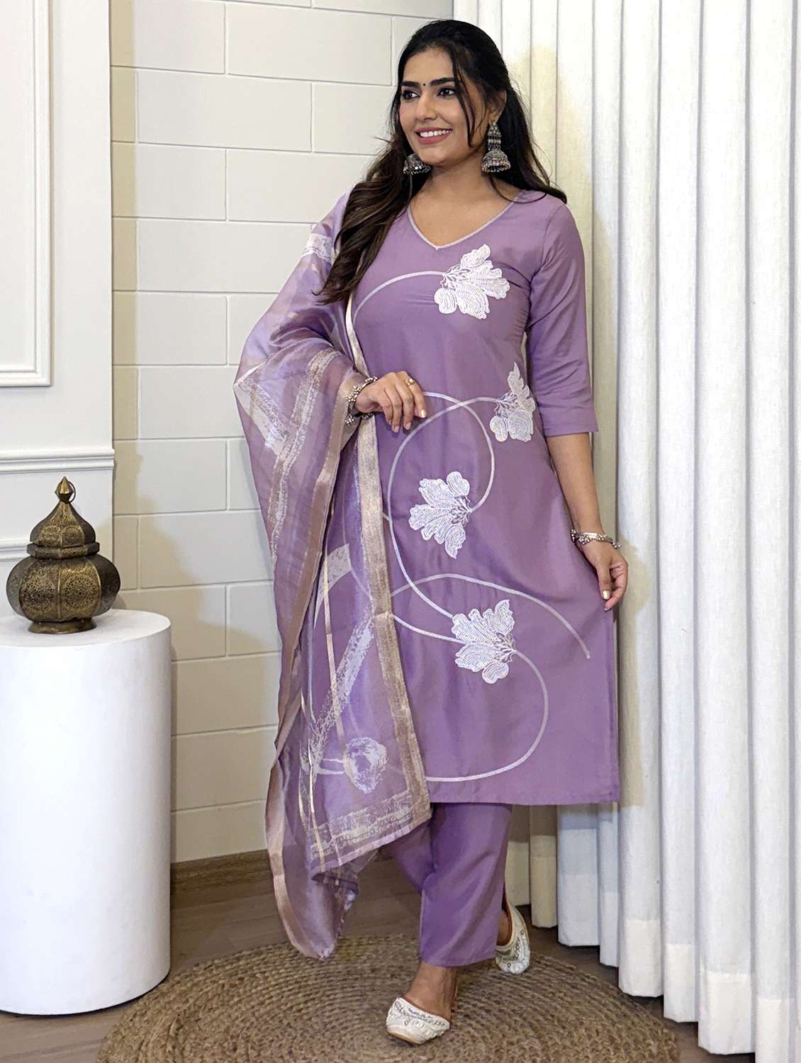 lavender rayon kurta dupatta  set - 22379607 -  Standard Image - 2