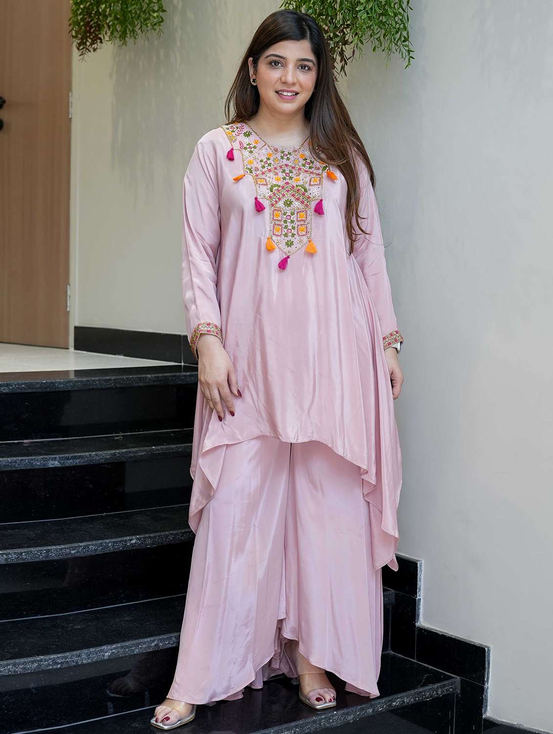 women solid with work long sleeve ethnic co-ord set