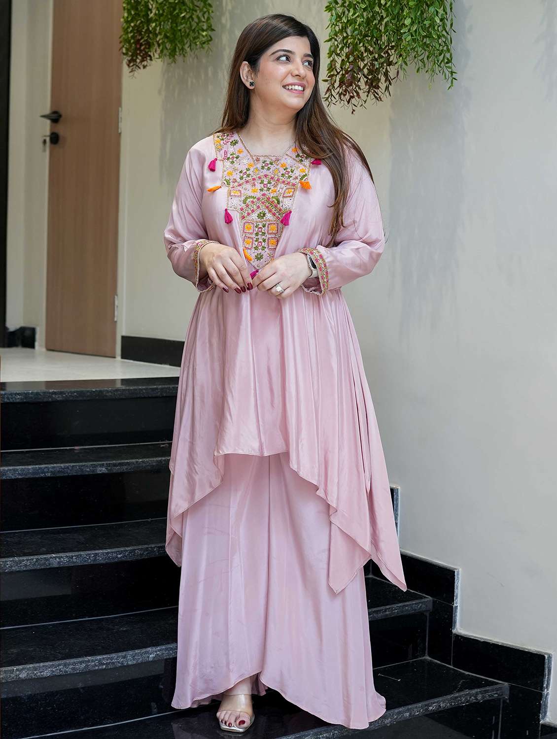 women solid with work long sleeve ethnic co-ord set - 22379626 -  Standard Image - 2