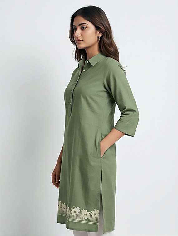 women printed three quarter sleeves straight kurta - 22379667 -  Standard Image - 2